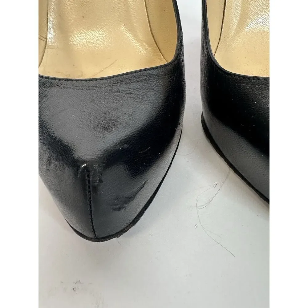 Christian Louboutin Black Leather Platform Pumps Heels Size 36 Red Sole